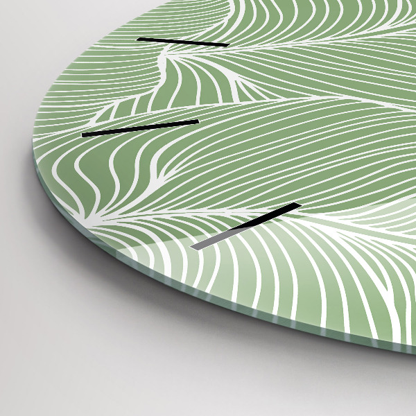 Zegar szklany okrągły Liście natura wzór