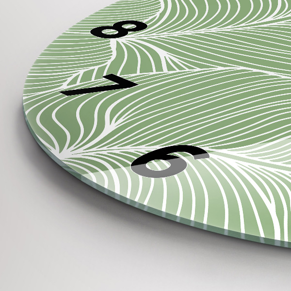 Zegar szklany okrągły Liście natura wzór