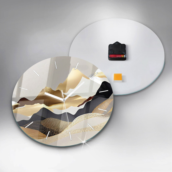 Zegar szklany okrągły Abstrakcja złote góry