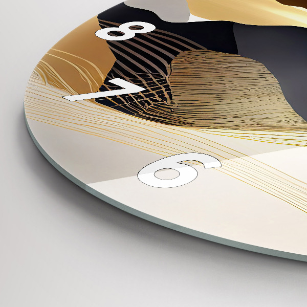 Zegar szklany okrągły Abstrakcja złote góry