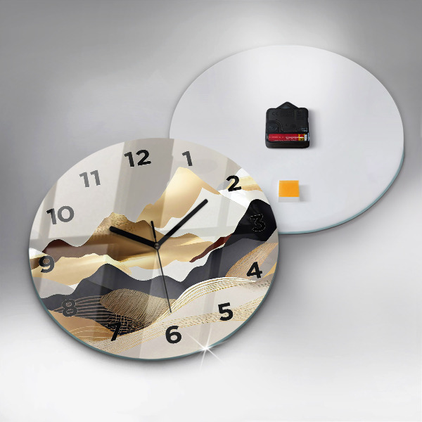 Zegar szklany okrągły Abstrakcja złote góry