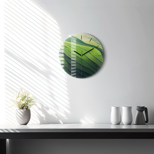 Zegar szklany okrągły Abstrakcja zielone pola