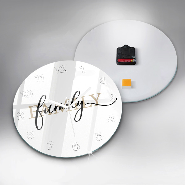 Zegar szklany okrągły Napis Family