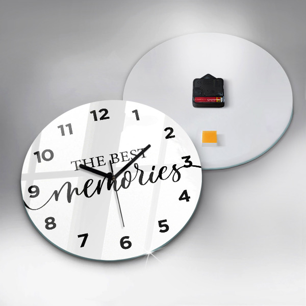 Zegar szklany okrągły Napis Memories