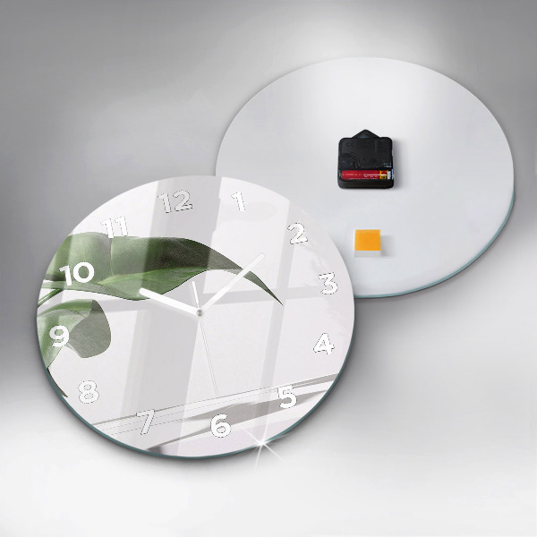 Zegar szklany okrągły Abstrakcyjne liście