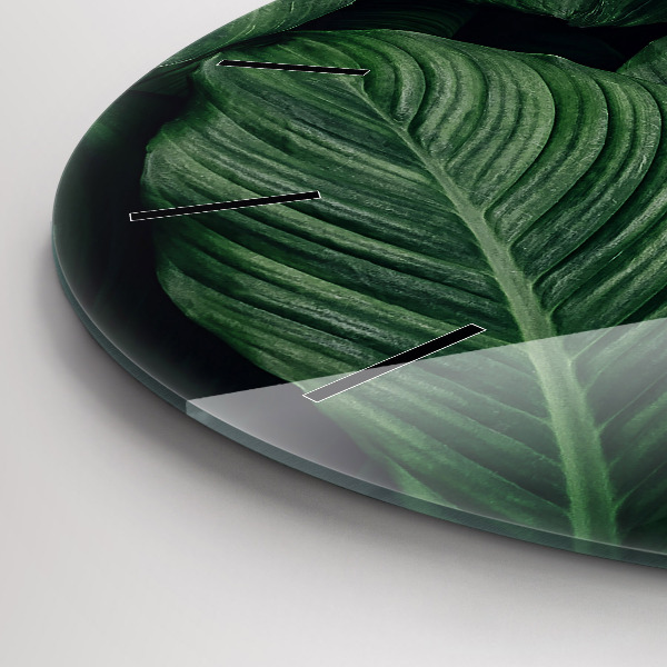 Zegar szklany okrągły Tropikalna monstera