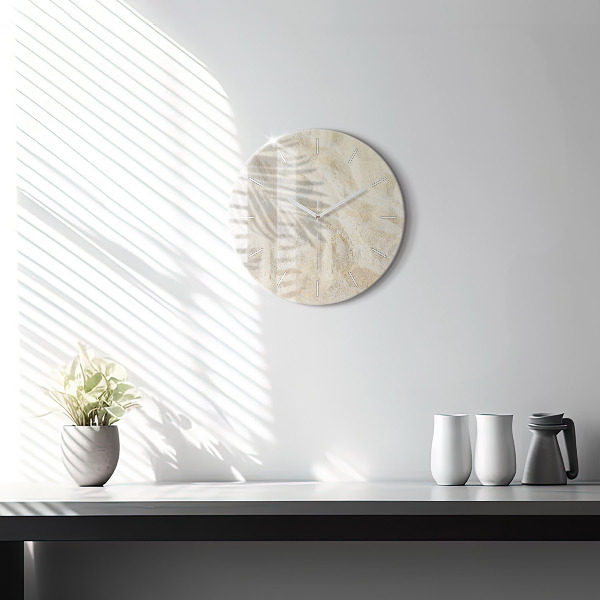 Zegar szklany okrągły Cień palmy piasek