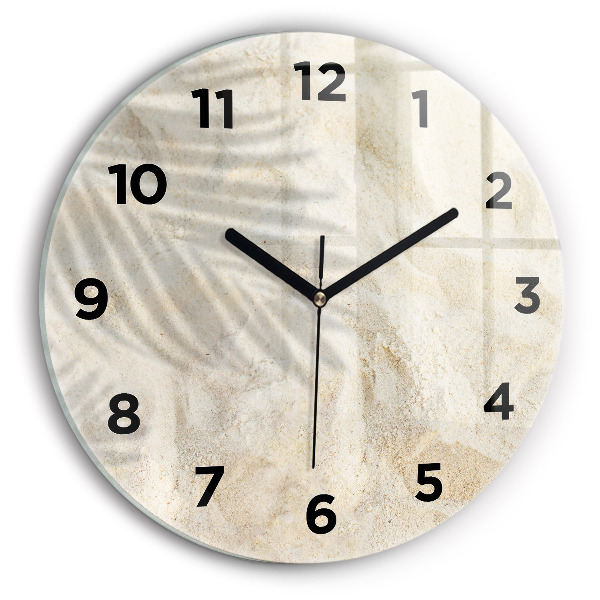 Zegar szklany okrągły Cień palmy piasek