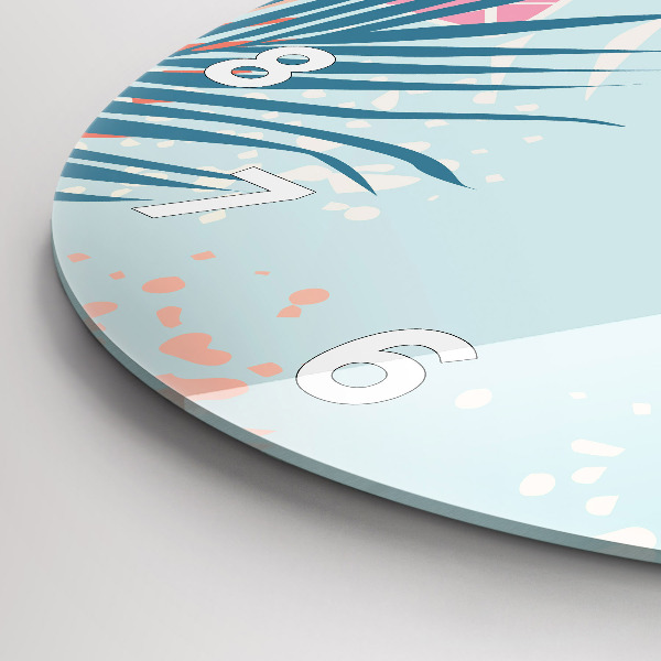 Zegar szklany okrągły Pastelowe liście – tropiki