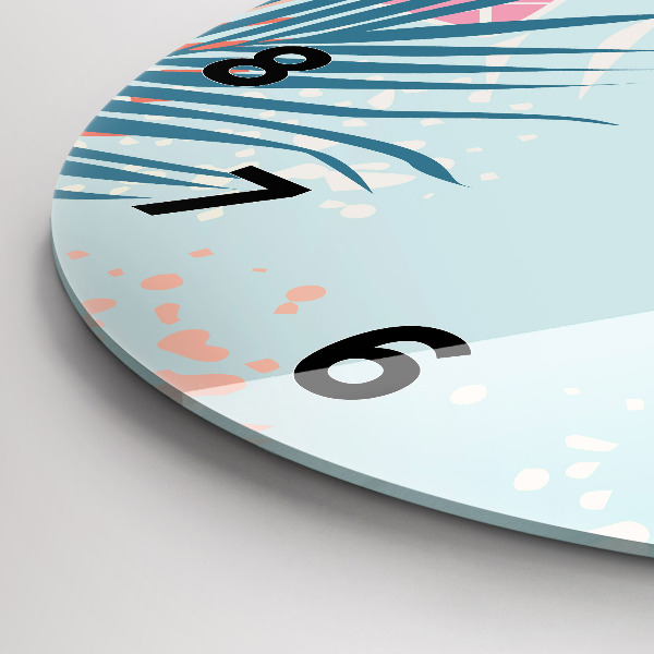 Zegar szklany okrągły Pastelowe liście – tropiki