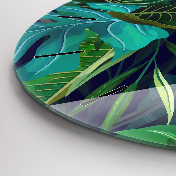 Zegar szklany okrągły Egzotyczne liście