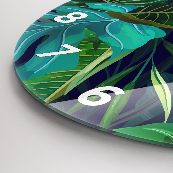 Zegar szklany okrągły Egzotyczne liście