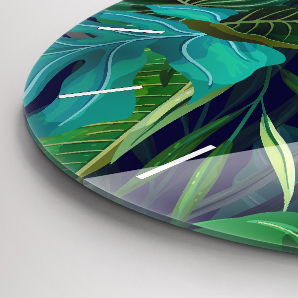 Zegar szklany okrągły Egzotyczne liście