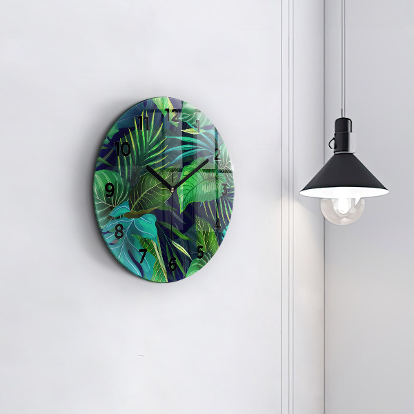 Zegar szklany okrągły Egzotyczne liście