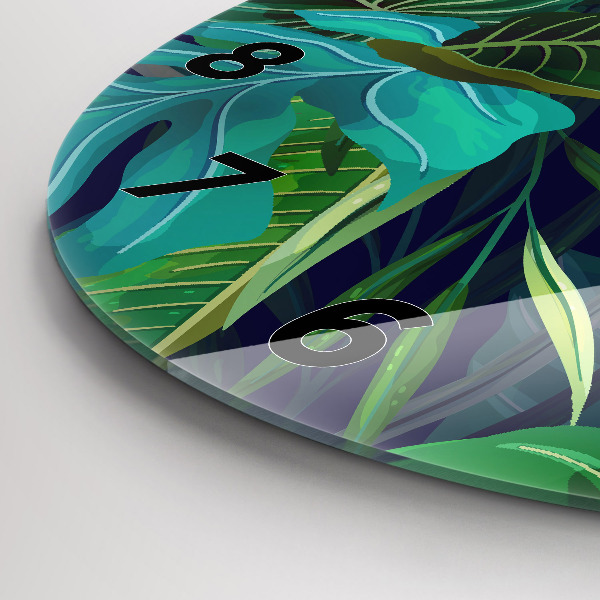 Zegar szklany okrągły Egzotyczne liście