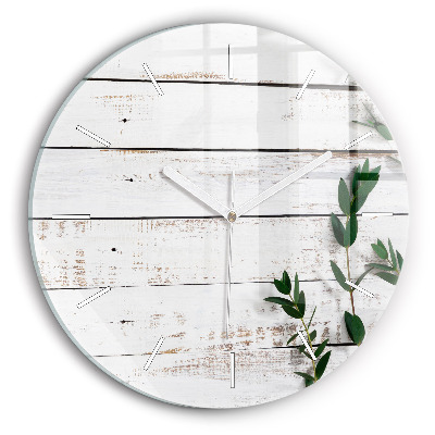 Zegar szklany okrągły Drewniane jasne deski