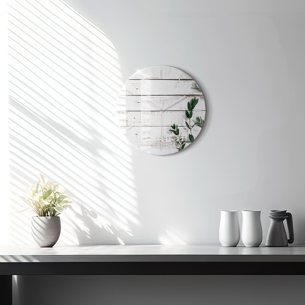 Zegar szklany okrągły Drewniane jasne deski