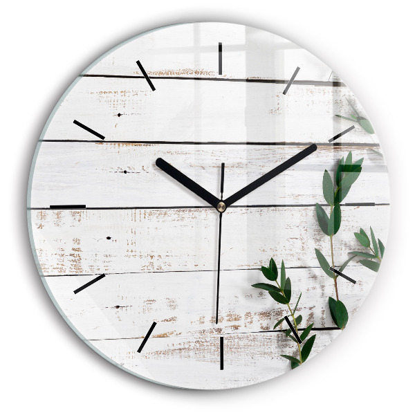 Zegar szklany okrągły Drewniane jasne deski