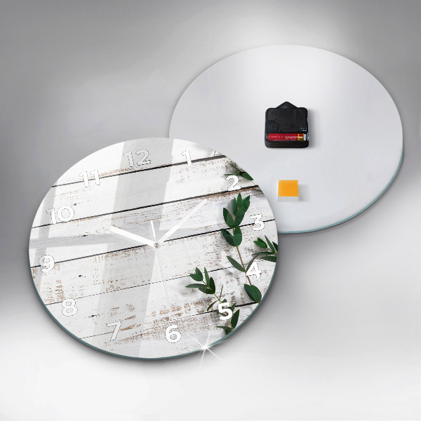 Zegar szklany okrągły Drewniane jasne deski