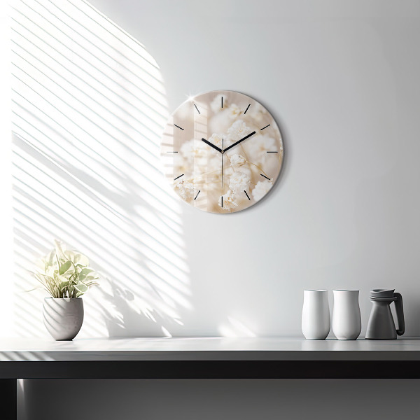 Zegar okrągły Małe białe kwiaty