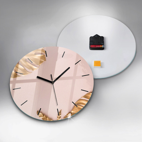 Zegar okrągły Złote liście tropikalne