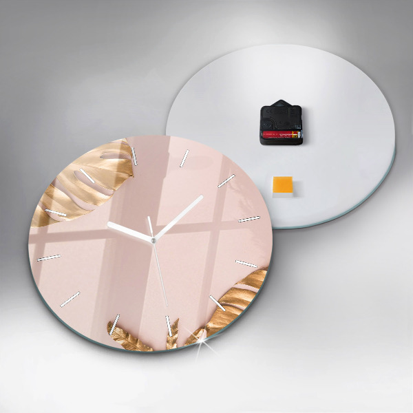 Zegar okrągły Złote liście tropikalne