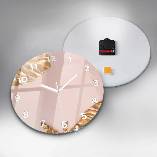 Zegar okrągły Złote liście tropikalne