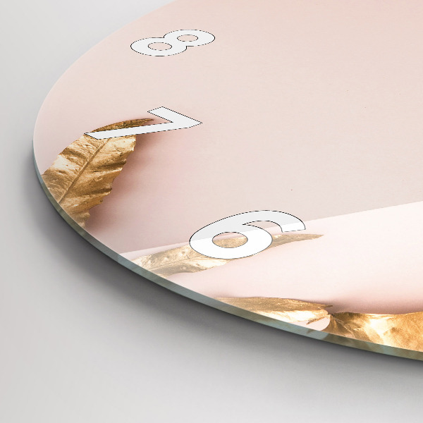 Zegar okrągły Złote liście tropikalne