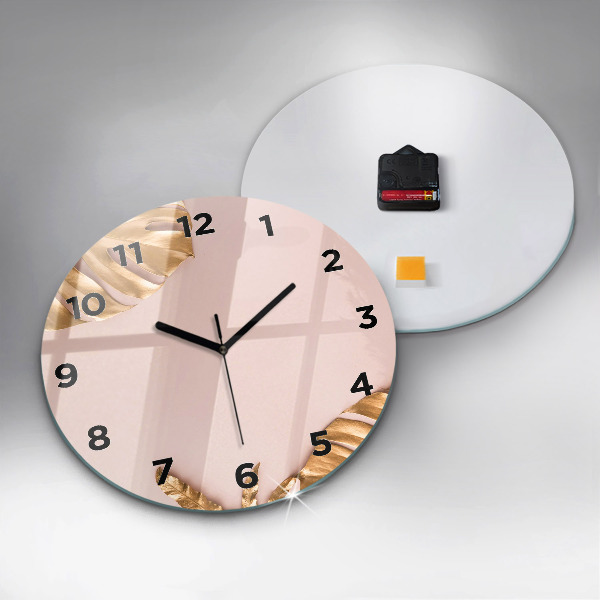 Zegar okrągły Złote liście tropikalne