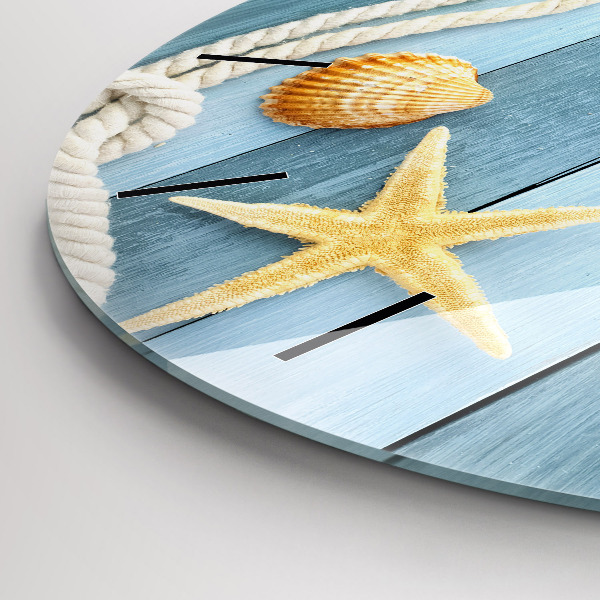 Zegar okrągły Deski pasy i muszelka