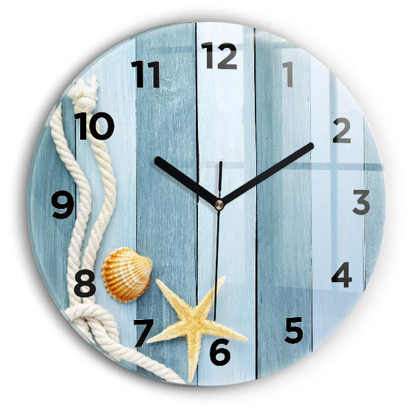 Zegar okrągły Deski pasy i muszelka