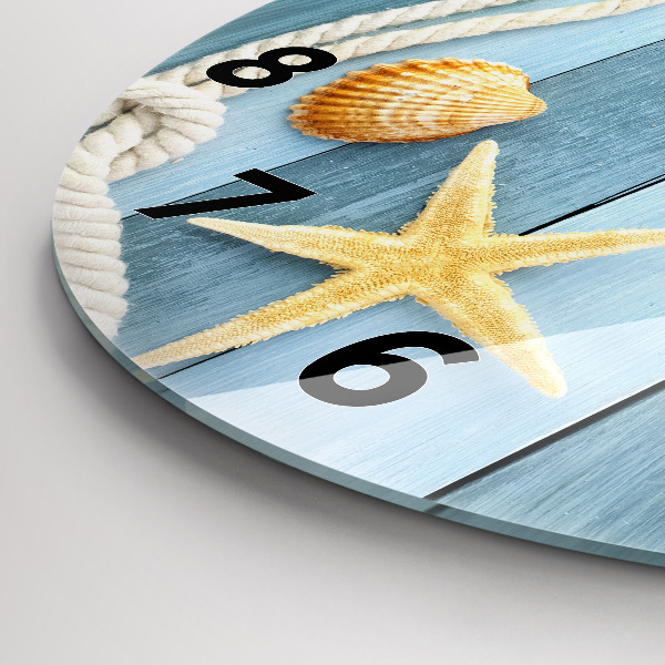 Zegar okrągły Deski pasy i muszelka