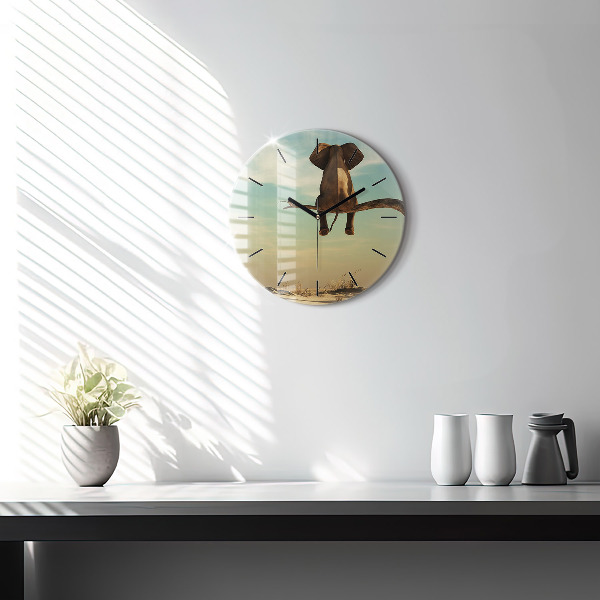 Zegar okrągły Słoń na drzewie