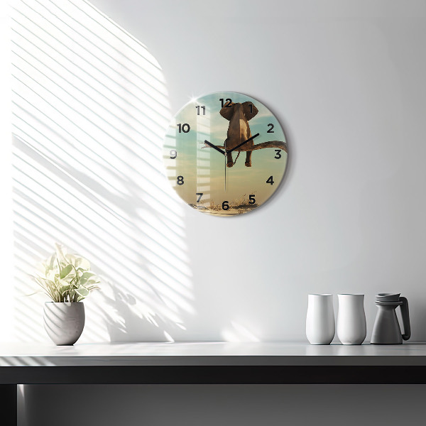 Zegar okrągły Słoń na drzewie