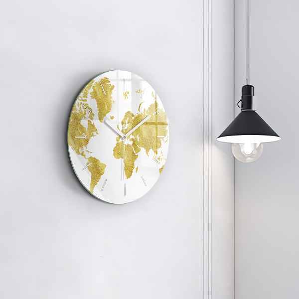 Zegar okrągły Złota mapa świata
