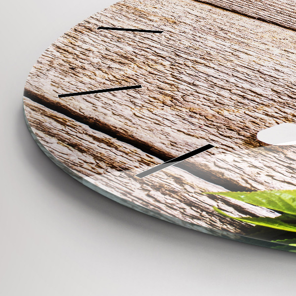 Zegar ścienny okrągły Kwiaty na drewnie