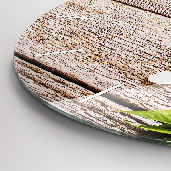 Zegar ścienny okrągły Kwiaty na drewnie