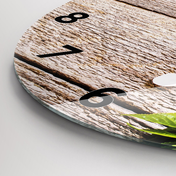 Zegar ścienny okrągły Kwiaty na drewnie