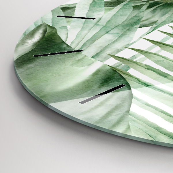 Zegar szklany okrągły Malowane liście roślin