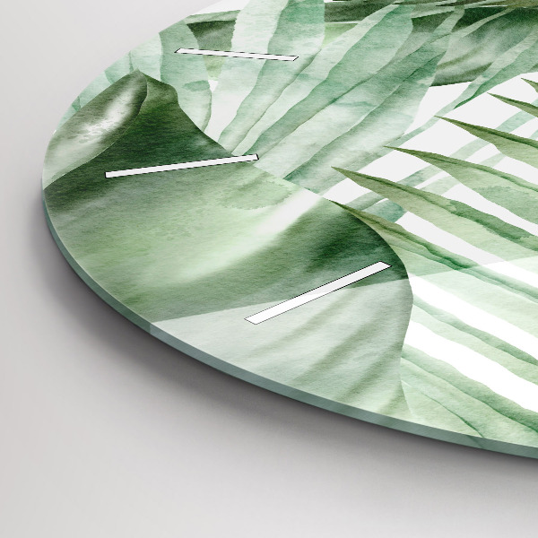 Zegar szklany okrągły Malowane liście roślin