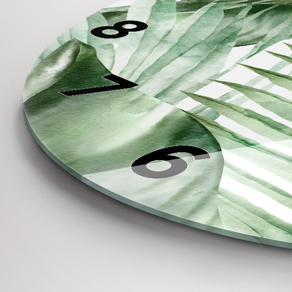 Zegar szklany okrągły Malowane liście roślin