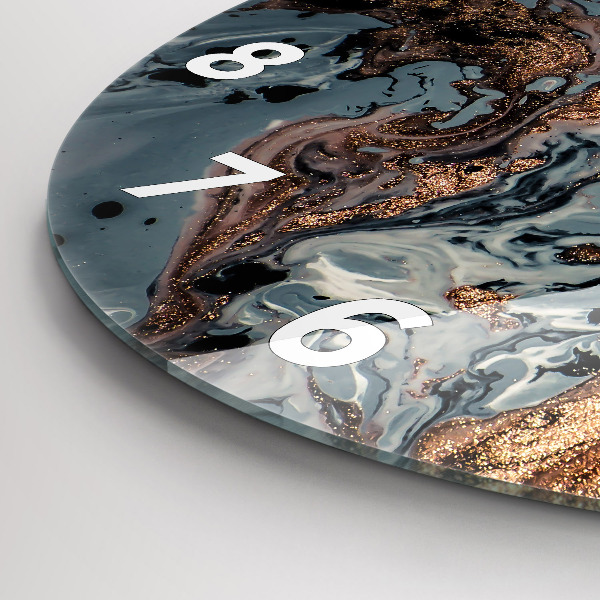 Zegar szklany okrągły Marmur złota abstrakcja