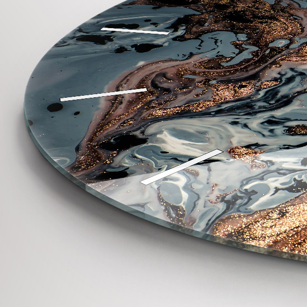 Zegar szklany okrągły Marmur złota abstrakcja