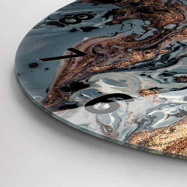 Zegar szklany okrągły Marmur złota abstrakcja