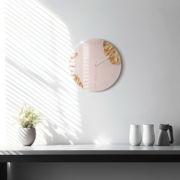 Zegar okrągły Złote liście tropikalne