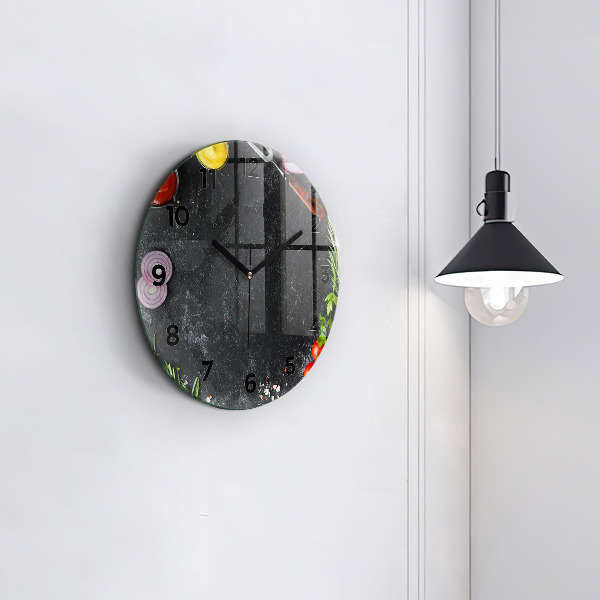 Zegar okrągły z nadrukiem Warzywa na stole