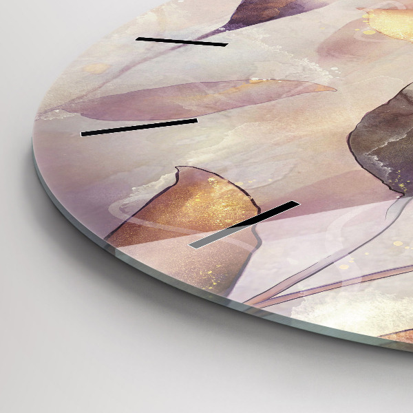 Zegar szklany okrągły Abstrakcyjne boho liście