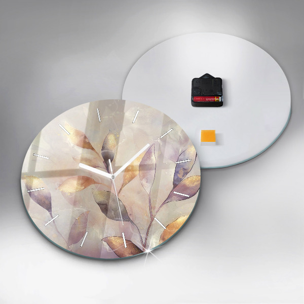 Zegar szklany okrągły Abstrakcyjne boho liście