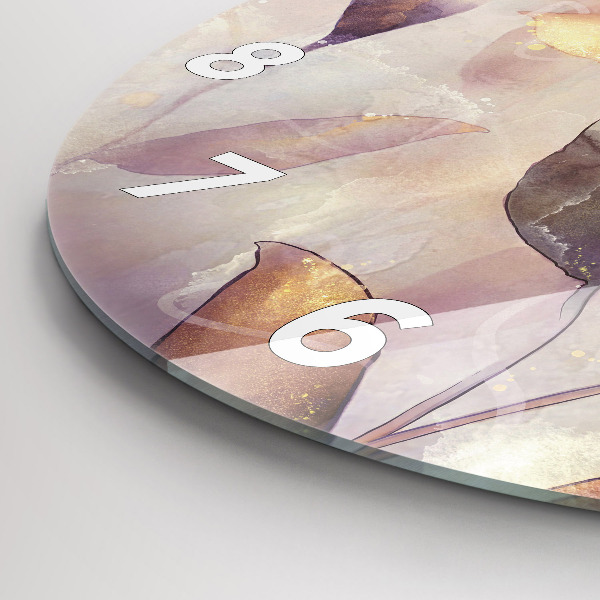 Zegar szklany okrągły Abstrakcyjne boho liście