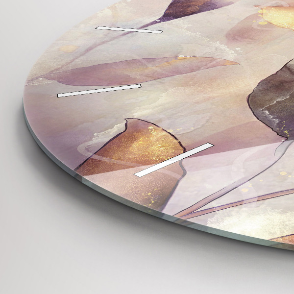 Zegar szklany okrągły Abstrakcyjne boho liście